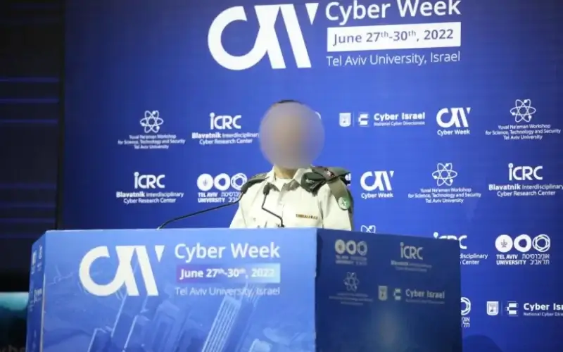 IDF Unit 8200 deputy chief Col. U. is seen speaking at Tel Aviv University's annual Cyber Week, on June 29, 2022. (photo credit: Cyber Week Tel Aviv University)