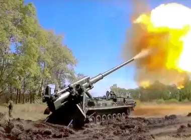 In this handout photo released by Russian Defense Ministry Press Service released on Sunday, June 5, 2022. A Pion artillery system of the Russian military fires at a target in an undisclosed location in Ukraine. (Russian Defense Ministry Press Service via AP).