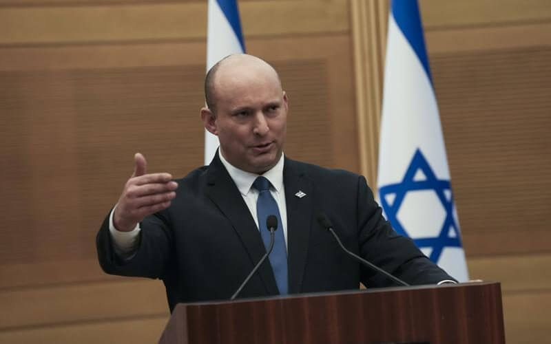 Israeli Prime Minister Naftali Bennett speaks during a joint statement with Foreign Minister Yair Lapid, at the Knesset, Israel's parliament, in Jerusalem, Monday, June 20, 2022. (AP Photo/Maya Alleruzzo)