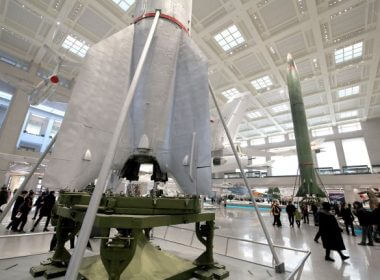 Chinese look at the DF-1 and DF-2 ballistic missiles on display at the Military Museum in Beijing on February 6, 2018. File Photo by Stephen Shaver/UPI