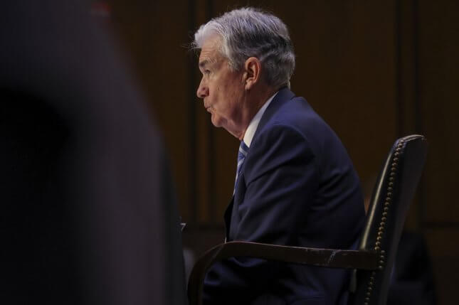 Fed Chairman Jerome Powell speaks Wednesday during a hearing of the Senate banking committee on Capitol Hill in Washington, D.C. Photo by Tasos Katopodis/UPI