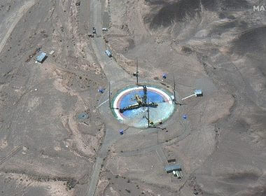 The images from Maxar Technologies showed a launch pad at Imam Khomeini Spaceport in Iran’s rural Semnan province, the site of frequent recent failed attempts to put a satellite into orbit. (Satellite image ©2022 Maxar Technologies via AP)