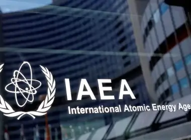 The logo of the International Atomic Energy Agency (IAEA) is seen at their headquarters during a board of governors meeting, amid the coronavirus disease (COVID-19) outbreak in Vienna, Austria, June 7, 2021. REUTERS/Leonhard Foeger/File Photo