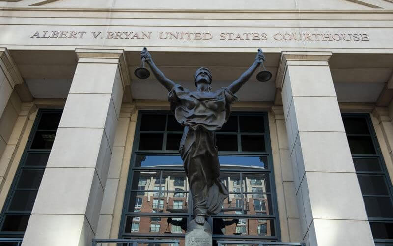 The U.S. Courthouse in Alexandria, Va., on Sept. 2, 2021. (AP Photo/Cliff Owen)