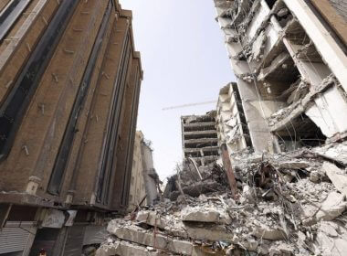 In this photo released by official website of the office of Iranian Senior Vice-President, on Friday, May 27, 2022, ruins of a tower at under construction 10-story Metropol Building remains after it collapsed on Monday, in the southwestern city of Abadan, Iran. (Iranian Senior Vice-President Office via AP)