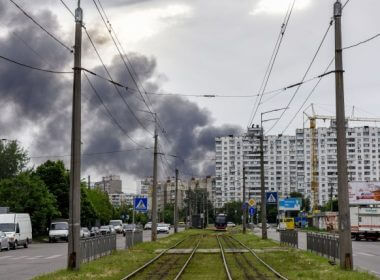 Smoke rises from a residential area in Kyiv, Ukraine, on Sunday as Russian missiles targeted the Ukraine capital for the first time since April 29. Photo by Oleg Petrasyuk/EPA-EFE