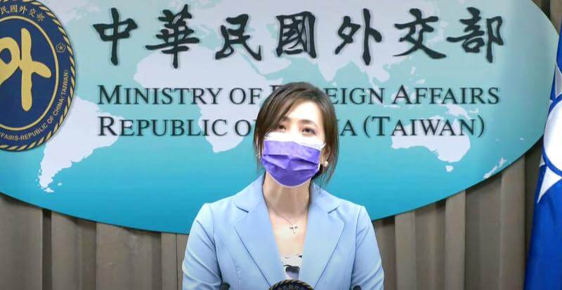 Ministry of Foreign Affairs spokeswoman Joanne Ou speaks at a news briefing in Taipei yesterday. Screengrab from the Ministry of Foreign Affair’s virtual news conference