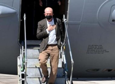 US Deputy Assistant Secretary for Israel and Palestinian Affairs Hady Amr lands at Ben Gurion International Airport, on May 14, 2021. (US Embassy Palestinian Affairs Unit/Twitter)