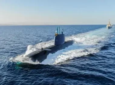 A submarine and two battleships conduct drills as part of Chariots of Fire, the IDF's month-long war exercise. (photo credit: IDF SPOKESPERSON'S UNIT)