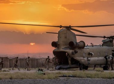 U.S. Army soldiers board a CH-47 Chinook helicopter on May 25, 2021 near the Turkish border in northeastern Syria. Getty