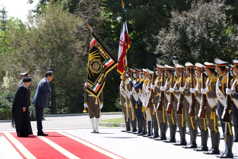 Iranian President Ebrahim Raisi welcomes Venezuelan President Nicolas Maduro during a welcoming ceremony, in Tehran, Iran, June 11, 2022. President Website/WANA (West Asia News Agency)/Handout via REUTERS