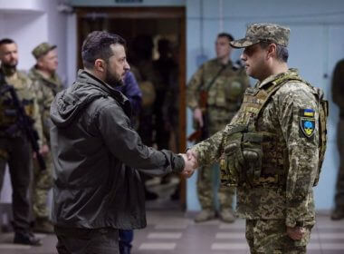 Ukrainian President Volodymyr Zelensky visited the frontline positions of the Ukrainian military during a working trip to the Kharkiv region on Sunday. Zelensky said Russia now occupies 20% of the country. Photo courtesy of Ukrainian Presidential Press Office |