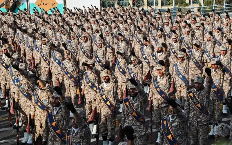 Members of the Islamic Revolutionary Guard Corps (IRGC) during the annual "Holy Defense Week" military parade in the capital Tehran, Iran, on September 22, 2019. Iranian Presidency / AFP