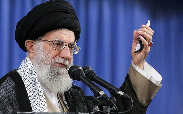 Supreme Leader Ayatollah Ali Khamenei speaks at a meeting in Tehran, Iran, August 13, 2018. (Office of the Iranian Supreme Leader via AP)