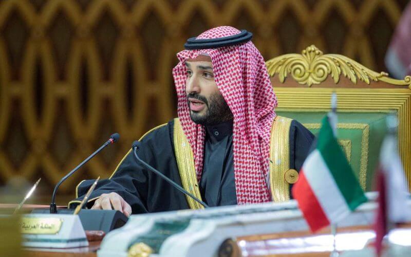 Saudi Crown Prince Mohammed bin Salman speaks during the Gulf Summit in Riyadh, Saudi Arabia, December 14, 2021. Bandar Saudi Press Agency/Handout via REUTERS/Files