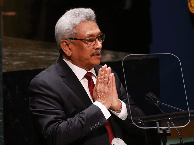 Sri Lankan President Gotabaya Rajapaksa addresses the 76th session of the UN General Assembly on September 22, 2021, in New York. (JOHN ANGELILLO / various sources / AFP)