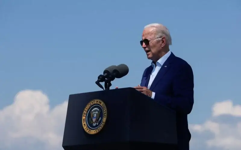 U.S. President Joe Biden delivers remarks on climate change and renewable energy at the site of the former Brayton Point Power Station in Somerset, Massachusetts, U.S. July 20, 2022. REUTERS/Jonathan Ernst