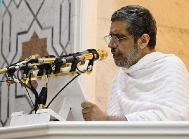 Dr. Mohammed bin Abdul Karim al-Issa, the head of the Muslim World League, speaks at the Nimrah Mosque in Mecca during the annual Hajj pilgrimage, July 8, 2022. (SPA -- Saudi state news agency)