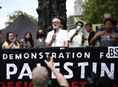 Former leader of Britain's opposition Labour Party, Jeremy Corbyn, delivers a speech during a pro-Palestine demonstration outside Downing Street in London, Britain, June 12, 2021. (Photo: REUTERS/Henry Nicholls)