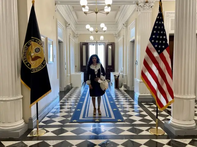 The widow of murdered Saudi journalist Jamal Khashoggi, Hanan Elatr, visits the White House to meet with the Biden administration. Photo shared with the permission of Hanan Elatr. July 12, 2022.