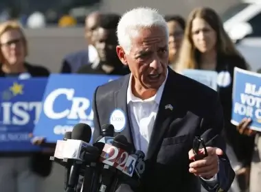 U.S. Rep. Charlie Crist speaks to the media Wednesday, in St. Petersburg, Florida. Crist won the Democratic nomination for governor in Florida, putting him in a position to challenge Gov. Ron DeSantis this fall. (Jefferee Woo / The Associated Press)