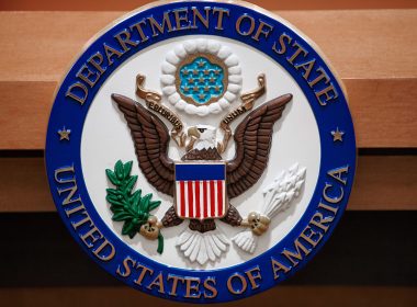 The seal of the U.S. Department of State is seen on the lectern in a briefing room in Washington, D.C., Nov. 26, 2013. Paul J. Richards—AFP/Getty Images