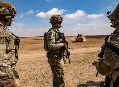 Troops from the Syrian Democratic Forces (SDF) Special Operations and the US-led anti-jihadist coalition, take part in heavy-weaponry military exercises in the countryside of Deir Ezzor in northeastern Syria, on March 25, 2022. (Delil Souleiman/AFP via Getty Images)