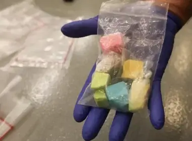 A bag of the more potent "rainbow fentanyl" is pictured, which was confiscated from a home in Portland, Oregon. (Credit: Multnomah Co. Sheriff's Office)