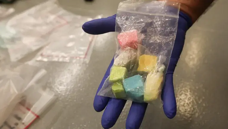 A bag of the more potent "rainbow fentanyl" is pictured, which was confiscated from a home in Portland, Oregon. (Credit: Multnomah Co. Sheriff's Office)