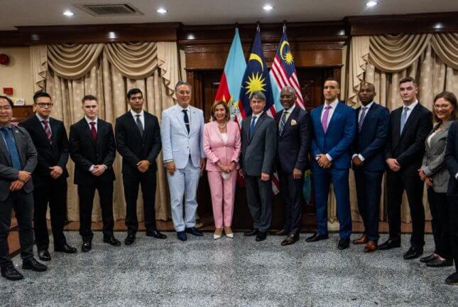 The congressional delegation led by Nancy Pelosi met with Malaysian Prime Minister Ismail Sabri and Foreign Minister Saifuddin before stopping at the U.S. Embassy in Kuala Lumpur. Photo courtesy of House Speaker Nancy Pelosi/Twitter