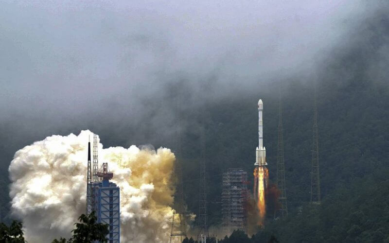 A rocket carrying Beidou Navigation Satellite System space vehicle blasts off from the Xichang Satellite Launch Center in southwest China's Sichuan Province on June 23, 2020. (Xue Chen/Xinhua via AP)