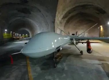 A drone is seen at an underground site at an undisclosed location in Iran, in this handout image obtained on May 28, 2022. (photo credit: IRANIAN ARMY/WANA/REUTERS)