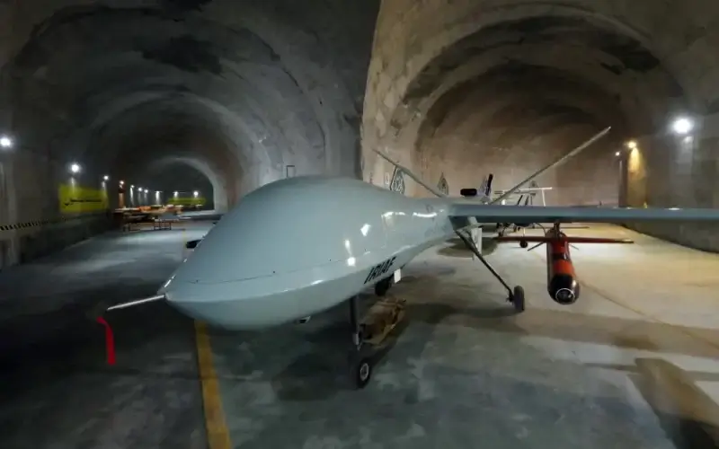 A drone is seen at an underground site at an undisclosed location in Iran, in this handout image obtained on May 28, 2022. (photo credit: IRANIAN ARMY/WANA/REUTERS)