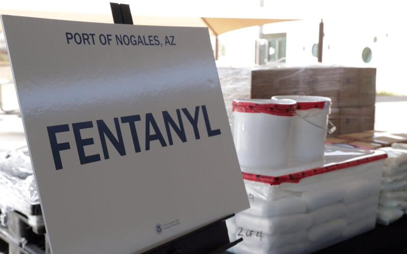 Packets of fentanyl mostly in powder form and methamphetamine, which U.S. Customs and Border Protection say they seized from a truck crossing into Arizona from Mexico, is on display during a news conference at the Port of Nogales, Arizona, U.S., January 31, 2019. Courtesy U.S. Customs and Border Protection/Handout via REUTERS ATTENTION EDITORS – THIS IMAGE HAS BEEN SUPPLIED BY A THIRD PARTY