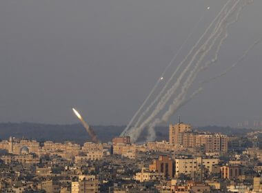 Rockets are launched from the Gaza Strip towards Israel, in Gaza City, Sunday, Aug. 7, 2022. AP