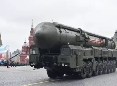 A Russian Yars RS-24 intercontinental ballistic missile system rides through Red Square during the Victory Day military parade in Moscow, Russia on May 9, 2017. NATALIA KOLESNIKOVA/AFP VIA GETTY IMAGES/GETTY