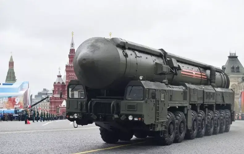 A Russian Yars RS-24 intercontinental ballistic missile system rides through Red Square during the Victory Day military parade in Moscow, Russia on May 9, 2017. NATALIA KOLESNIKOVA/AFP VIA GETTY IMAGES/GETTY