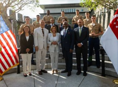 U.S. House Speaker Nancy Pelosi poses with members of the U.S. Marine Detachment at the U.S. Embassy in Singapore on Monday. Photo courtesy of House Speaker Nancy Pelosi/Twitter