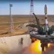 A Russian Soyuz rocket lifts off from the Baikonur Cosmodrome in Kazakhstan on August 9, carrying an Iranian Khayyam satellite into orbit. AP