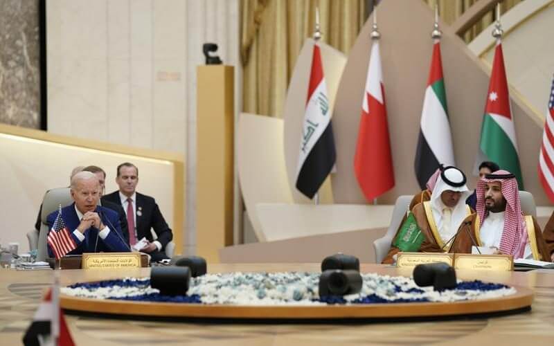 President Joe Biden and Saudi Crown Prince Mohammed bin Salman, far right, attend the Gulf Cooperation Council July 16, 2022, in Jeddah, Saudi Arabia. AP