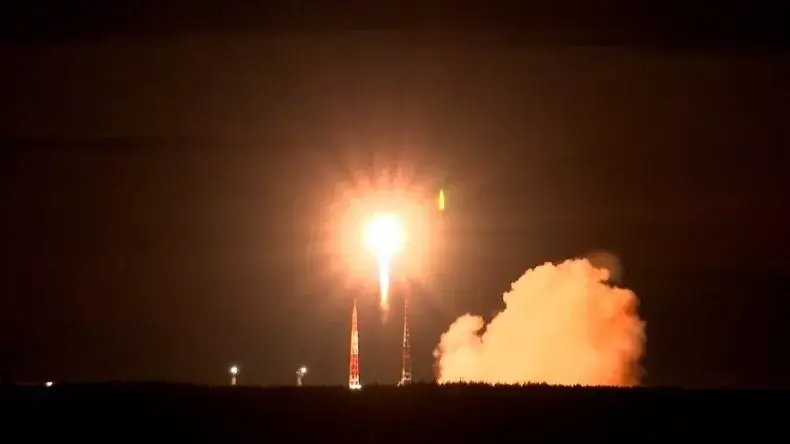 The Ministry of Defense of the Russian Federation said it launched the Soyuz-2.1 rocket with a military satellite in the Arkhangelsk region in Russia on August 1, 2022. MINISTRY OF DEFENSE OF RUSSIA