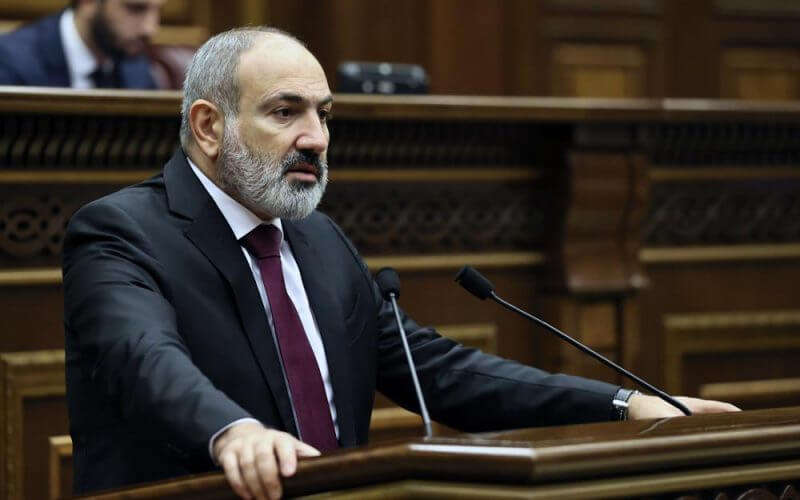Armenian Prime minister Nikol Pashinyan delivers his speech at the National Assembly of Armenia in Yerevan, Armenia, Tuesday, Sept. 13, 2022. AP