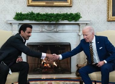 Qatar's Emir Sheikh Tamim bin Hamad Al Thani meets President Joe Biden in the Oval Office of the White House on Jan. 31. (Alex Brandon/)