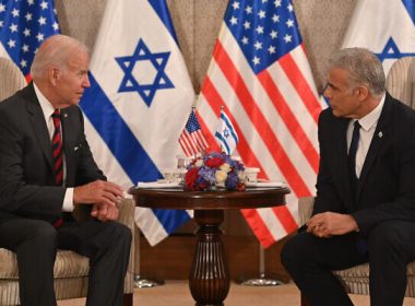 US President Joe Biden and Prime Minister Yair Lapid meet in Jerusalem, July 14, 2022. (Kobi Gideon/GPO)