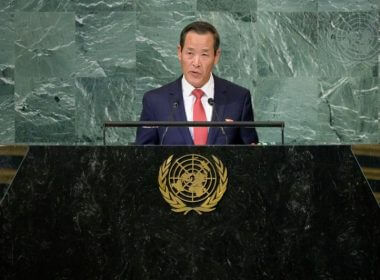Kim Song, permanent representative of the North Korea to the United Nations, addresses the general debate of the General Assembly on Monday. Photo by Manuel Elías/UN