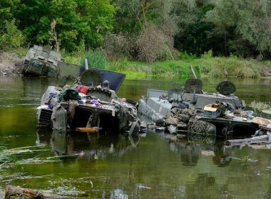 Armoured fighting vehicles abandoned by Russian soldiers are seen during a counteroffensive operation of the Ukrainian Armed Forces, amid Russia's attack on Ukraine, in Kharkiv region, Ukraine, in this handout picture released September 11, 2022. Press service of the Commander-in-Chief of the Armed Forces of Ukraine/Handout via REUTERS