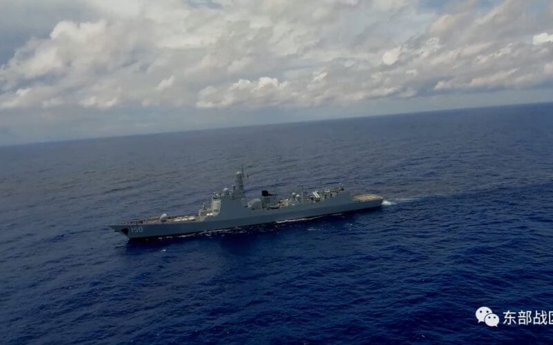 A Navy Force destroyer under the Eastern Theatre Command of China's People's Liberation Army (PLA) takes part in military exercises in the waters around Taiwan, at an undisclosed location August 8, 2022 in this handout picture released on August 9, 2022. Eastern Theatre Command/Handout via REUTERS