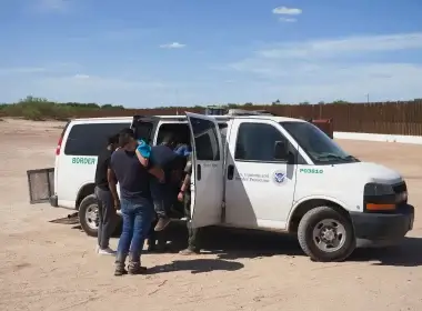 Migrants are transported after waiting in high heat to be processed by U.S. Border Patrol after illegally crossing into Eagle Pass, Texas. Anadolu Agency via Getty Images