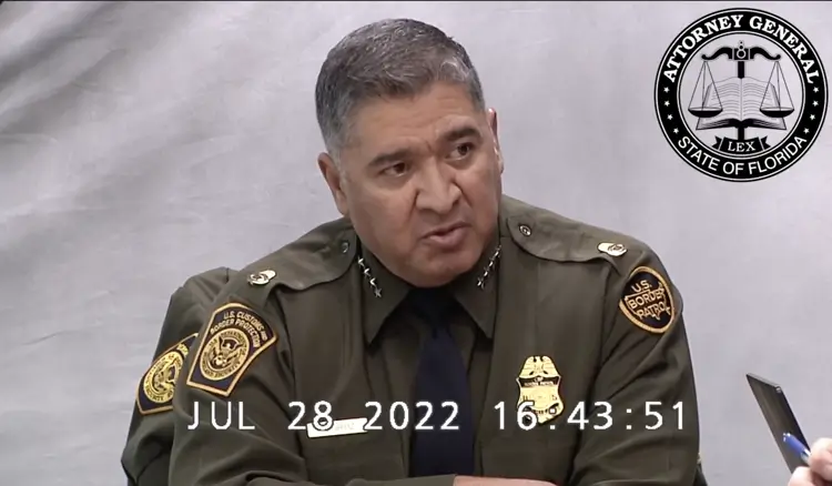 U.S. Border Patrol Chief Raul Ortiz gives testimony during his deposition in a case filed by the Florida Attorney General's Office. Image courtesy of Florida Attorney General's YouTube channel