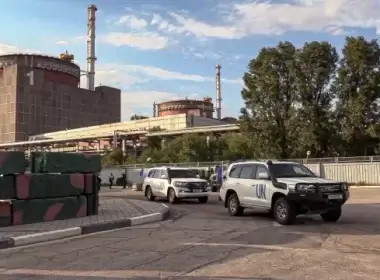 In this handout photo taken from video released by Russian Defense Ministry Press Service on Friday Sept. 2, 2022, a motorcade with members of International Atomic Energy Agency (IAEA) leaves after inspecting the Zaporizhzhia Nuclear Power Plant in Enerhodar, southeastern Ukraine Thursday Sept. 1, 2022. AP